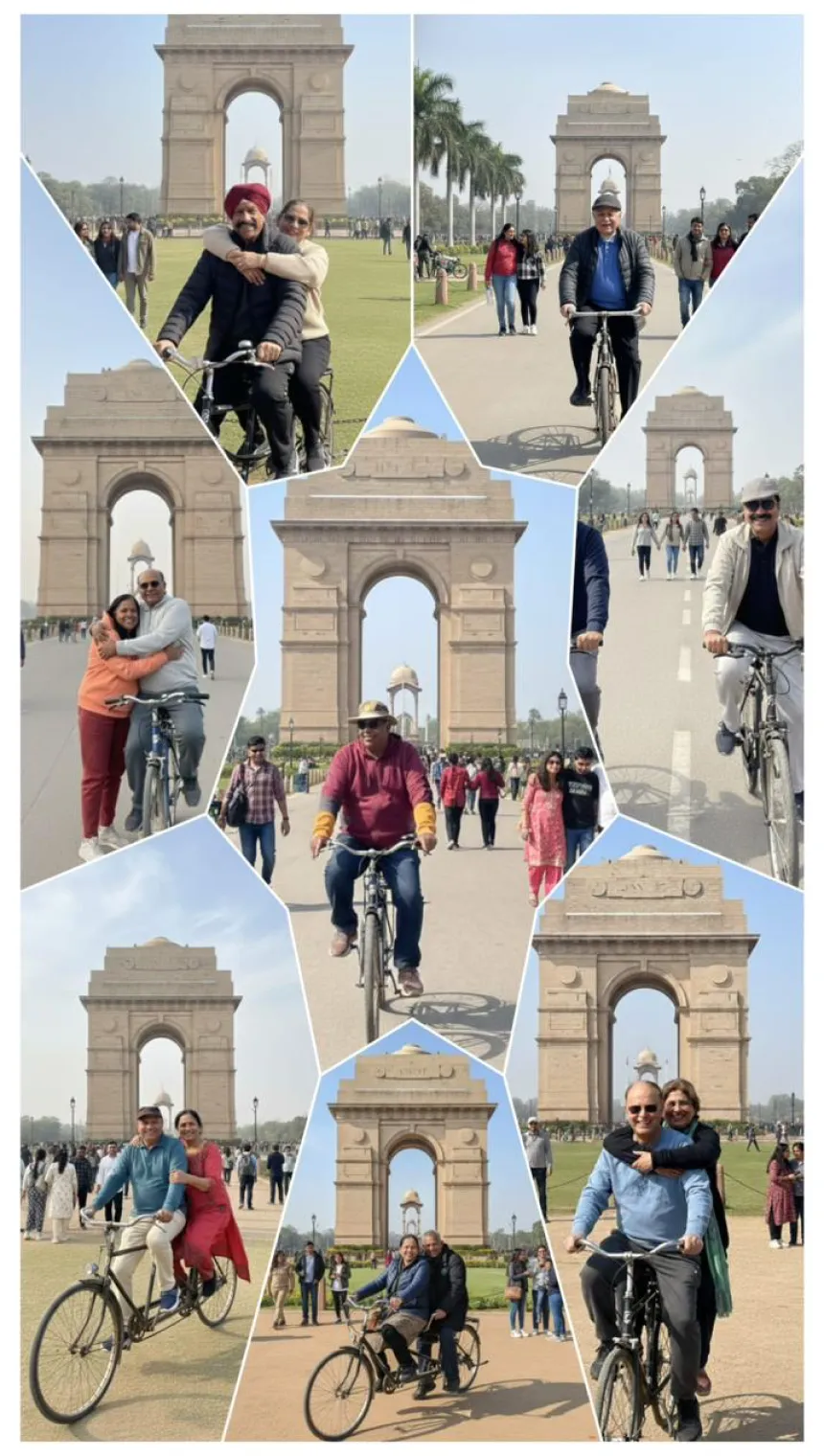Loved ones enjoying a cycle ride at India Gate in Delhi